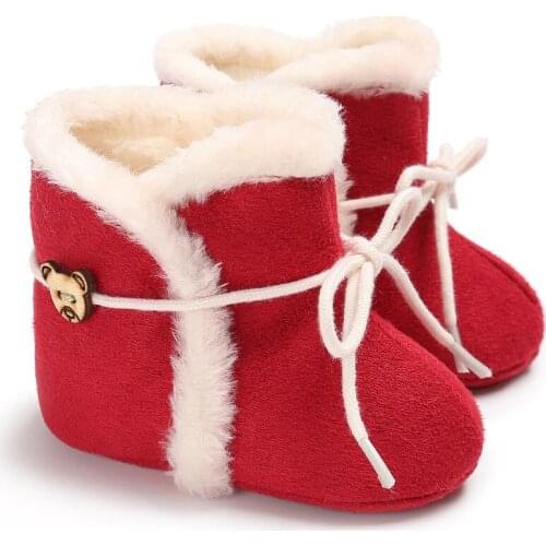 Newborn Baby Winter Toddler Baby Moccasins Shoes First Walker Snow Boot with Fur Keep Warm Fashion Girl Shoes Lace Up Boot 0-18M
