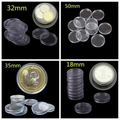 10Pcs/Box Coin Box Clear 18-50mm Round Boxed Holder Plastic Storage Capsules Display Cases Organizer Collectibles Gifts
