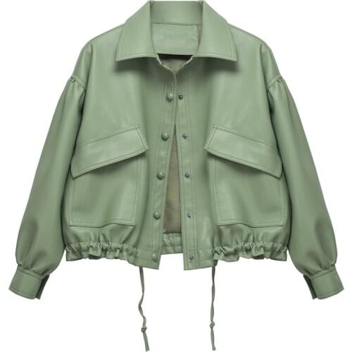 2021 Spring Autumn New Women Fashion Pu Soft Leather Motorcycle Jackets Thick Plush Lining Loose Moto Bikers Coat Female G1141