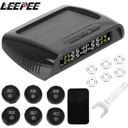 6Pcs Sensor Car Tire Pressure Monitoring TPMS System USB Solar Charging Tire Pressure Alarm Tool for Truck Trailers RVs Campers