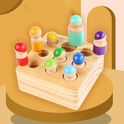 Wooden Rainbow Blocks Friends Peg Dolls Bodies Toy Hand-Eye Coordination Building Block Toy Kids Education Montessori Toys Gift