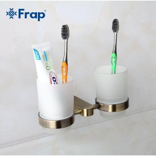 FRAP Space Aluminum Toothbrush Cup Holder Zinc Alloy Base Double Cup Holder Bathroom Hardware Rustless Double Glass Cups Hold