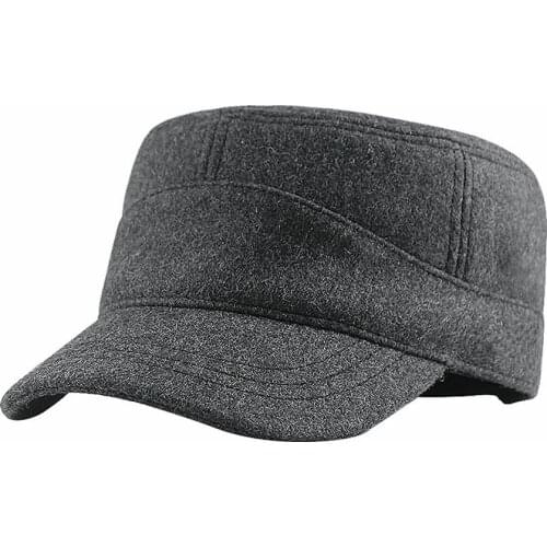 Big Bone Men Winter Plus Size Wool Fitted Flat Hat Full Closed Velvet Military Hat Male Large Size Felt Navy Cap 56-60cm 60-65cm