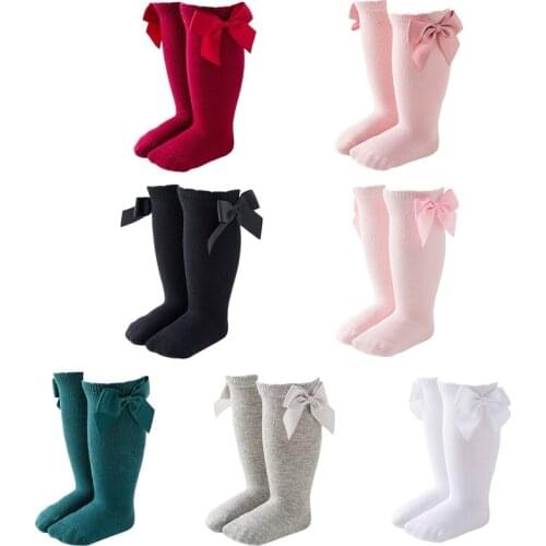 HX5D Baby Girls Knee High Socks Cute Bowknot Solid Color Toddler Infant Stockings