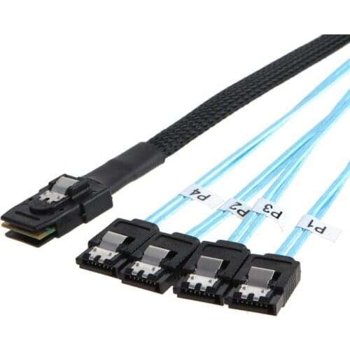 Sas Sata Cable Mini-SAS SFF-8087 To 4 SATA Cable Mini SAS 4i SFF8087 36P To 4 SATA 7P Cable 12Gbps 50cm Hard Drive Data 0.5m 1m