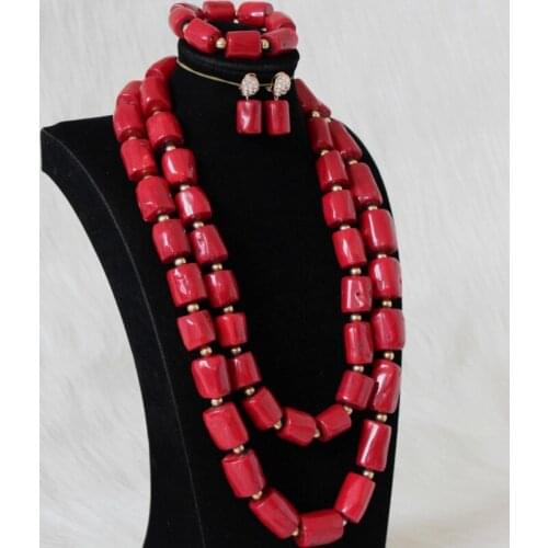 Dudo Big Size Orange 100% Genuine Red Coral Beads Jewelry Set Earrings Sets Women With Gold Divider For Traditional Wedding 2020