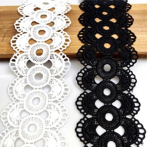 New White Black 6.5cm Width Embroidery Lace Fabric Diy Applique Collar Trim Ribbon Craft Sewing Guipure Dress Decor 1 yard