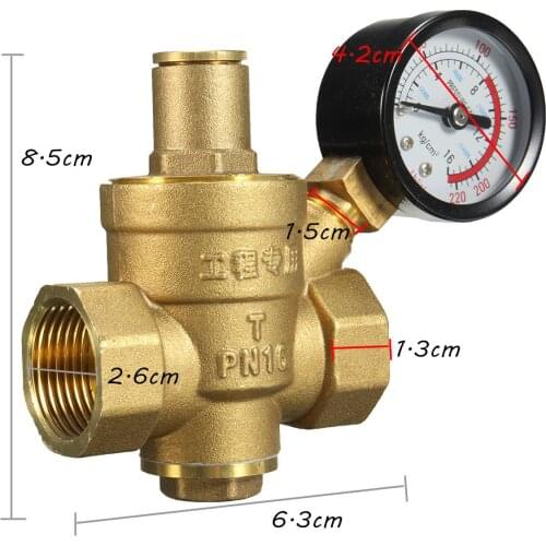 Brass Water Pressure Regulator Reducer DN20 NPT 3/4" Adjustable With Gauge Meter PN 1.6 for Hydraulic Instability/Water Purifier