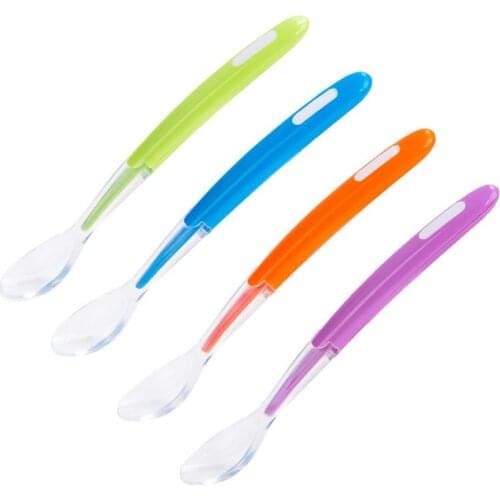 2020 4 colors Baby Soft Silicone Spoon Candy Color Temperature Sensing Spoon Children Food Baby Feeding Tools
