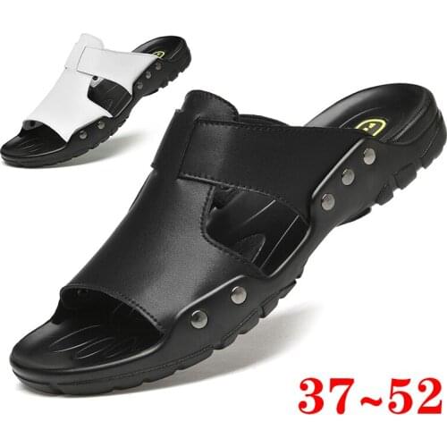 100% Genuine Leather Mens Cool Fashion Summer Luxury Brand Sandals Outdoors Business Men Slip on Large Size 37~52 Casual Shoes