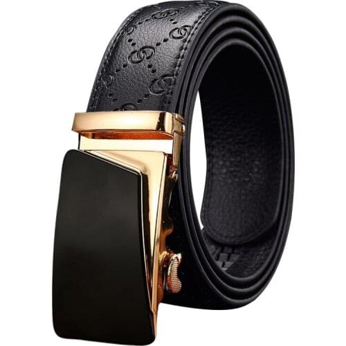 Aoluolan Fashion Automatic Buckle Black Genuine Cow Leather Belts for Men 3.5cm Width for dress high quality