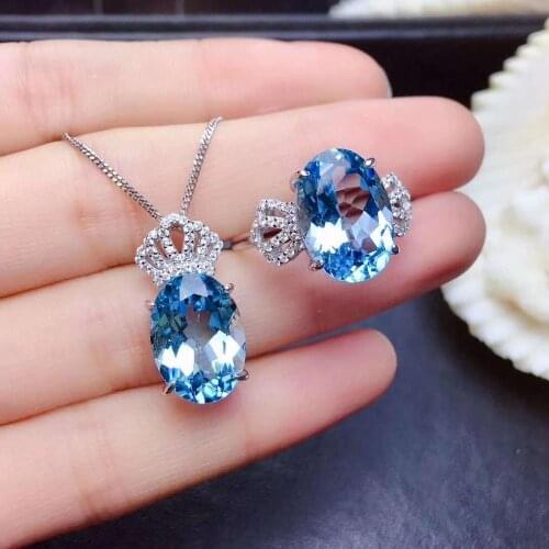 Real Natural Topaz jewelry set Natural Real Topaz 925 sterling silver 1pc pendant,1pc ring