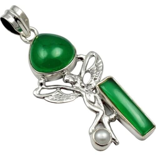 Nature Green Onyx Pendant 925 Sterling Silver Jewelry, 47 mm, AP4142