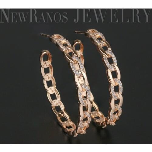 Newranos Trendy Link Chain Hoop Earrings Pave Micro CZ Zircons Circle Round Hollow Earrings for Women Fashion Jewelry EWX001382