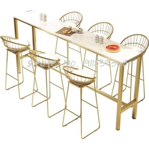 Nordic Marble Bar Table And Chair Family Modern Simple Wall High Foot Table Milk Tea Shop Bar Table And Chair Combination