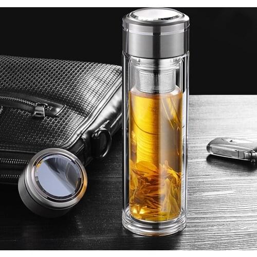 The New Double-layer Glass Tea Water Separation Cup Creative Car Cup