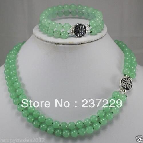 Wholesale price good ^^^^New - fashion two rows of natural green stone necklace + bracelet