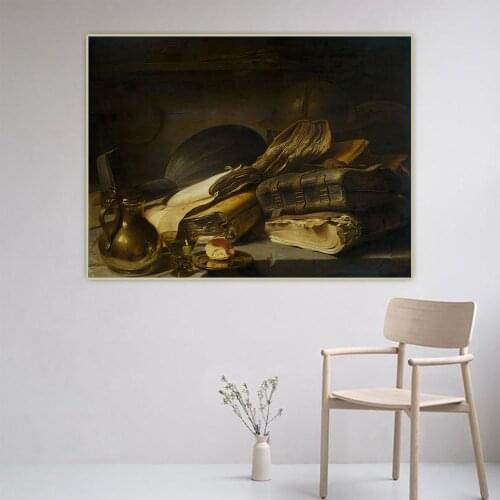 Citon《Books still life Greeting card》Rembrandt Canvas Oil Painting Artwork Poster Picture Wall Background Decor Home Decoration