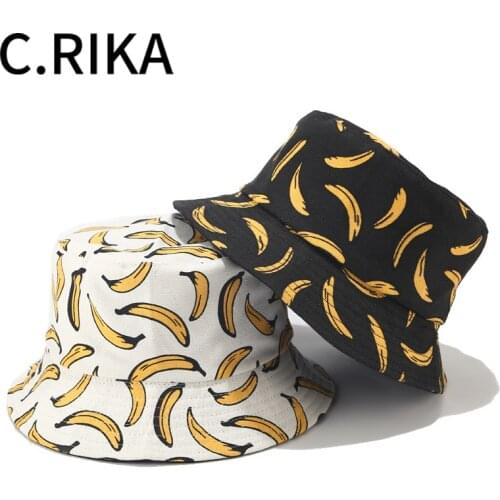 2021 Summer Print Banana Double Sided Bucket Hat Men Women Fashion Hip Hop Fisherman Hat Bob Gorros Outdoor Travel Panama