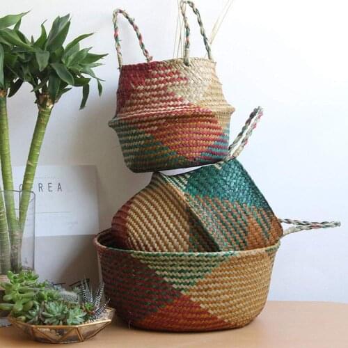 Seagrail hand-woven basket straw plait sitting room fold big belly flower basket clothing sundry flowerpot receives basket