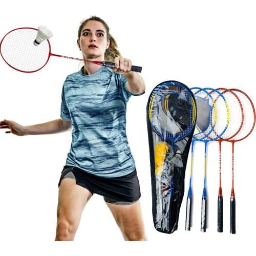 Portable Badminton Rackets Set 4 Rackets With Net Pole Easy To Assemble For Backyard Beach Game