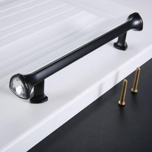 1Pcs Black Crystal Knobs Cabinet Handles 128MM/192MM Drawer Knobs Wardrobe Pullers with Screws Hardware