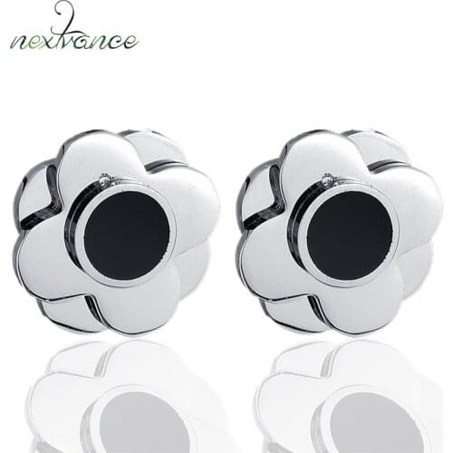 Nextvance Silver Color Black Lucky Four Leaf Stud Earring Simple Stainless Steel Flower Earrings for Women Girls Birthday Gift