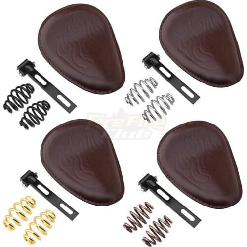 Motorcycle Solo Seat Retro Brown Leather +3" Spring Bracket For Harley Custom Chopper Bobber Honda Yamaha Kawasaki Suzuki