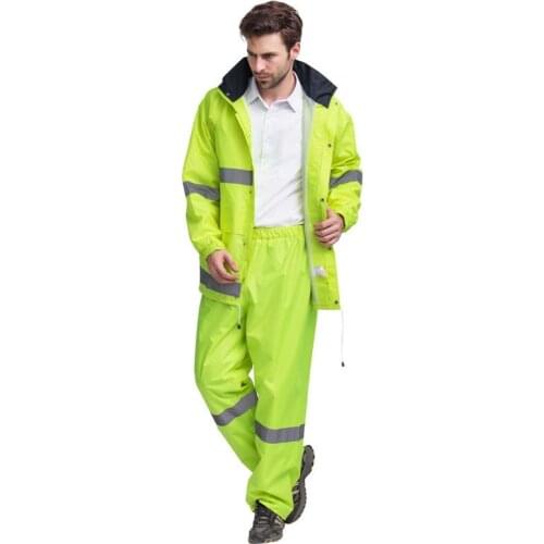 High Visibility Reflective Raincoat Spilt Set Mens Safety Raincoat Waterproof Jacket And Pants Rainsuit Set Traffic/Construction