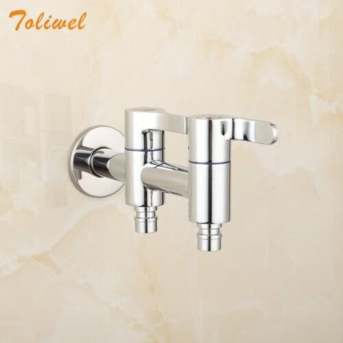 High Quality 2 Water Outlet Washing Machine Faucet Tap Double Spout Garden Outdoor Water Tap Chrome Plated G1/2