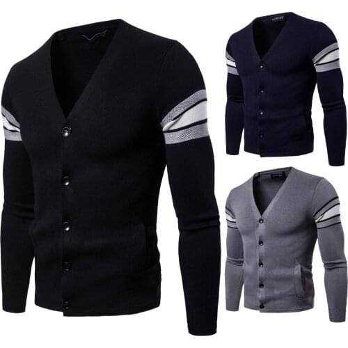 YM009 New Fashion Men Autumn Clothing Men Self-knitted Coat V-neck Cardigan Sweater