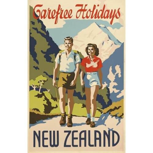 Carefree Holidays New Zealand Vintage Travel Art print Silk poster Home Wall Decor