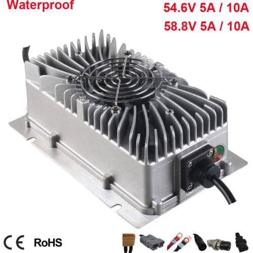 300W Waterproof 48V 5A LiFePO4 Lead Acid Lithium Charger 54.6V 58.8V 58.4V Full Seal Smart Charger For Golf Cart Clearner Car