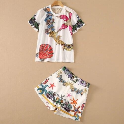 European and American womens wear for summer 2021 Short sleeved shell printed T-shirt Starfish shorts Fashion suits