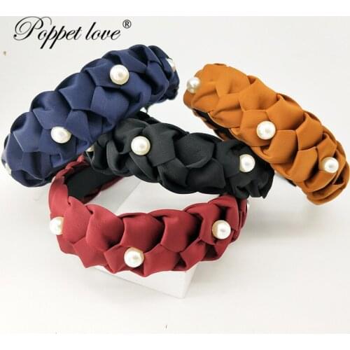 Fashion Women Pearl braid Turban Hairband Women Hair Head Band Hoop Accessories Simple Sweet Girls Hair Hairband Headband