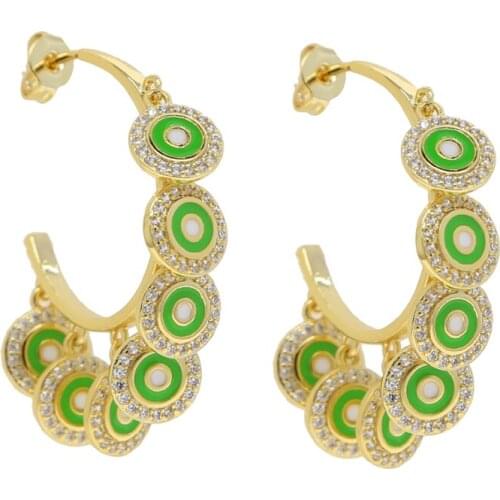 Green Yellow Orangle Enamel Round Evil Eye Dot Charm Lucky Women Fashion Earring