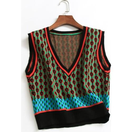 England Style Argyle Sweater Vest Women 2021 Autumn Winter V Neck Knitted Vest Female Sleeveless Jacket gilet femme