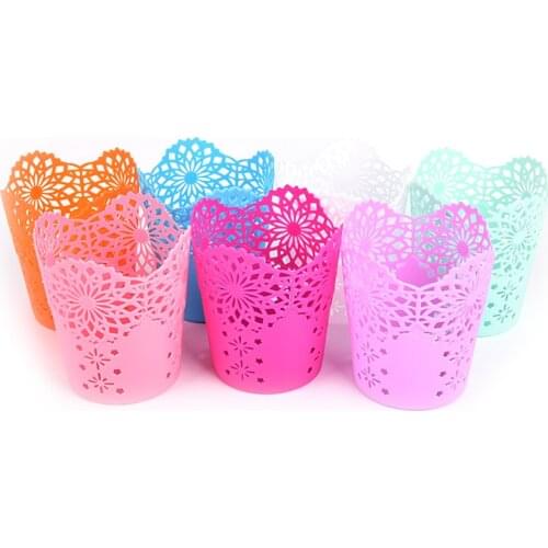 1 Pcs Storage Organizer Hollow Rose Flower Pen Case Pencil Stand Container Office School Stationary Round Pen Holders