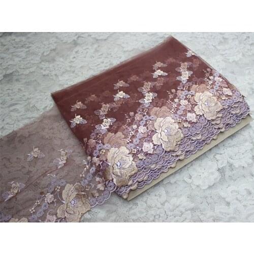 10Meters Coffee Purple Flower Lace Trim Dress Wedding One Edge Ribbon Fabric Applique Baby DIY Embroidered Sewing Craft 18cm