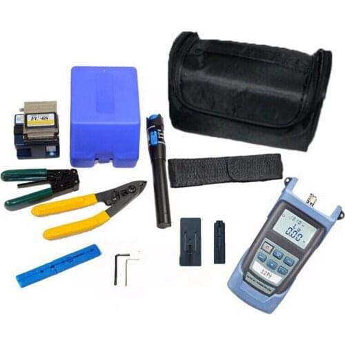 10 in 1 FTTH fiber optic tool kit with FC-6S Fiber Opticl cutter Laser power meter 10mW Visual Fault Locator cord wire stripper