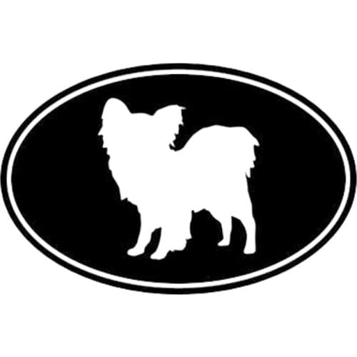 12.7*8.3CM Papillon Dog Euro Oval Vinyl Car Sticker Cute Funny Cartoon Decoration Motorcycle Decals Black/Silver C6-1761