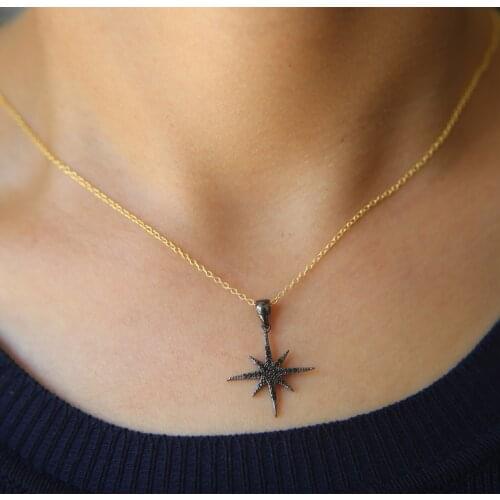2017 pave black cubic zirconia black gold color 925 sterling silver metal high quality north star christmas gift necklace