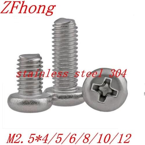 500pcs/lot DIN7985 M2.5*4/5/6/8/10/12/16 stianless steel 304 phillips round pan head machine screw
