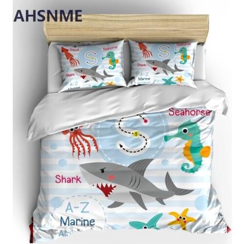 AHSNME Cute Marine Life Bedding Set Shark Whale Duvet Cover Sets Kids Birthday Gift Sailing Bedlinen Dropshipping