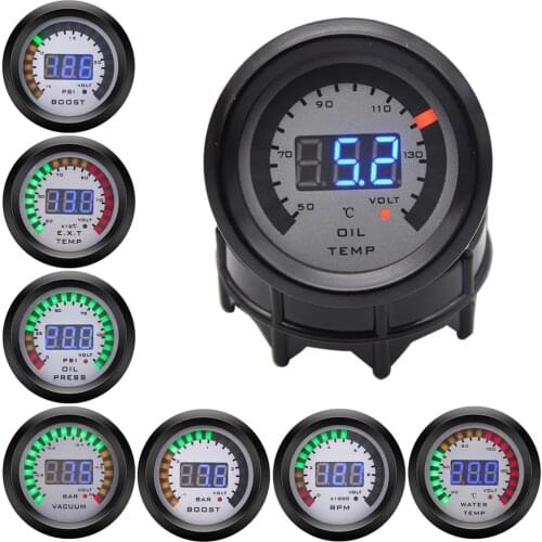 52MM Car Gauge Boost Gauge Water Oil Temperature Sensor Oil Pressure Fuel Volt Gauge Air Fuel Ratio Exhaust Temp Meter 12V