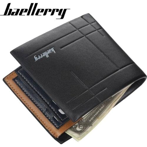 Baellerry Male Wallets Business Purse for Men Coin Pocket Card Holder Striped Short Bags PU Leather Wallets carteira masculina
