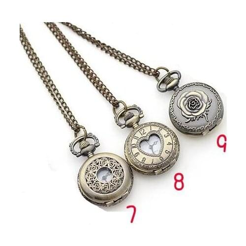 Bronze antiques quartz 3 style Quartz pendant woman and girl gift Necklace pocket watches