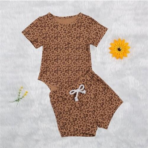 Baby Clothing Cotton Outfit Child Short Sleeve Leopard Romper Shorts Summer Kids Girls Newborn Set
