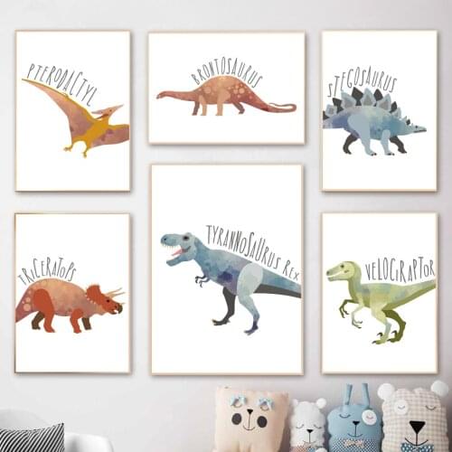 Dinosaur Watercolor Prehistoric Animal Nordic Posters And Prints Wall Art Canvas Painting Wall Pictures Kids Room Nursery Decor