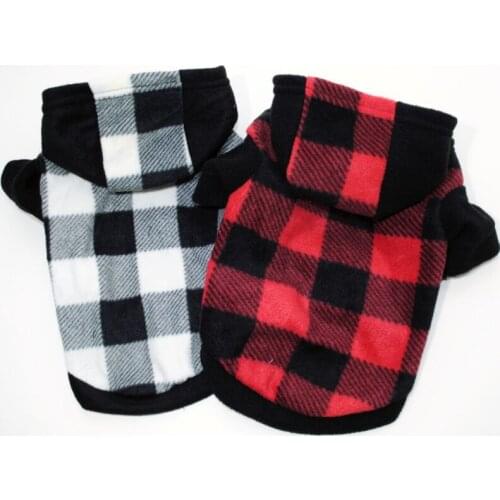 Polar Fleece Dog Clothes Winter Warm Puppy Dog Hoodies Plaid Patch-work Apparel Soft Hooded Coat Jacket For Small Medium Dog Cat